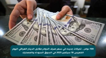 100 دولار.. تحركات جديدة في سعر صرف الدولار مقابل الدينار العراقي اليوم الخميس 18 سبتمبر 2025 في السوق السوداء والمصارف